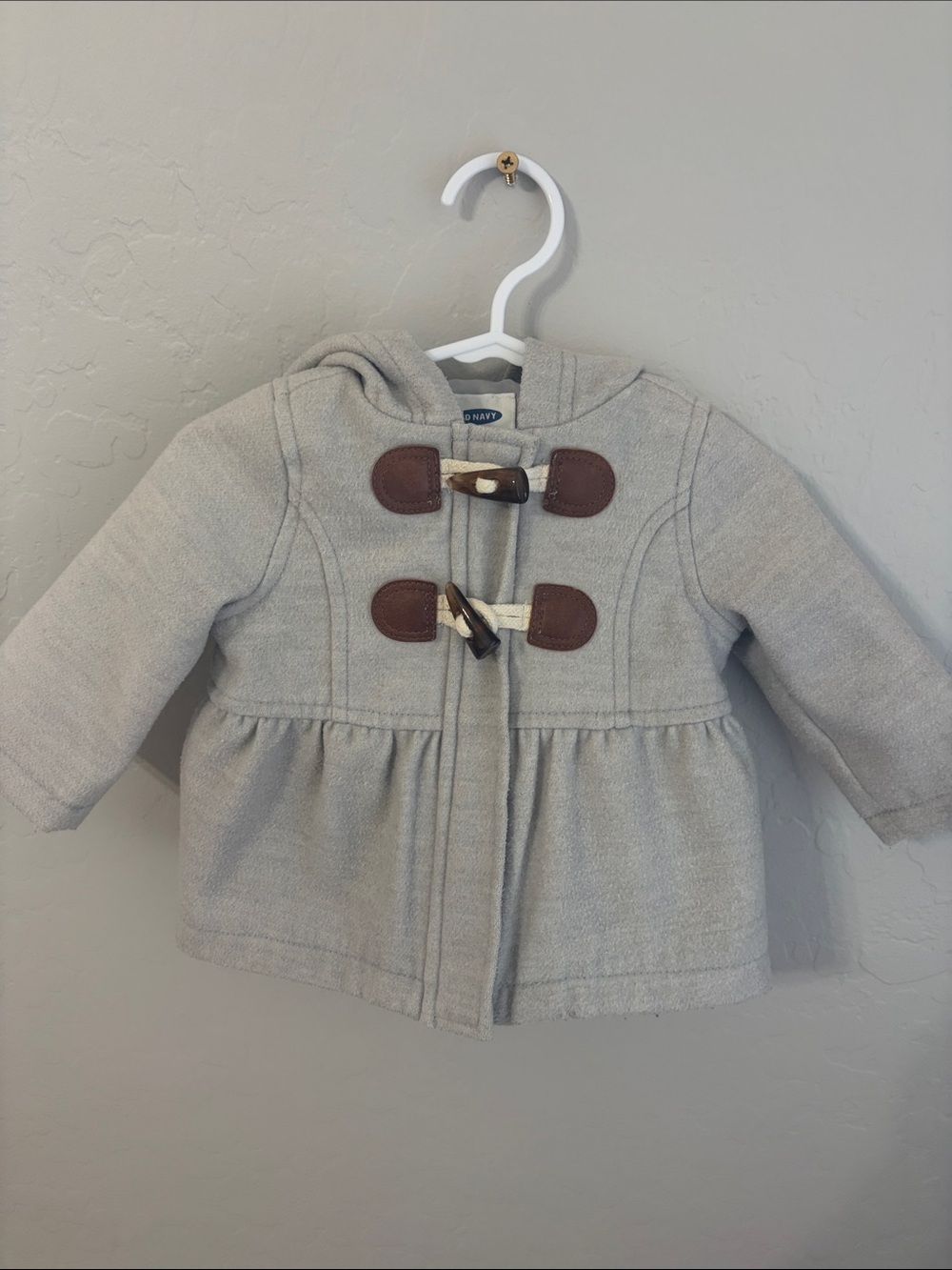 Old Navy Gray Hooded Pea Coat with Brown Trim